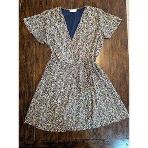 Böhme S Floral Wrap Mini Dress V-Neck Tie Waist Short Sleeve Boho R6797-2